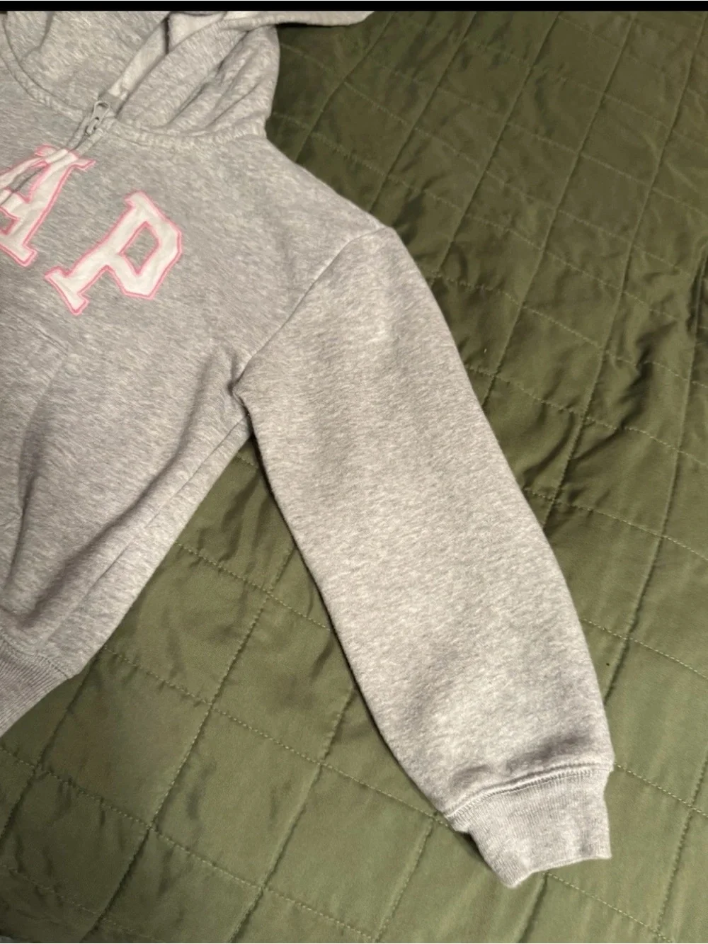Gap Kids Full Zip Hoodie Light Grey With Pink And White Logo Size Medium (8)